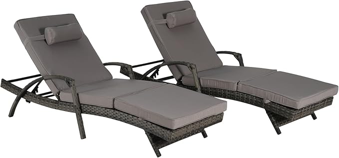 KEIKI Wicker Outdoor Chaise Lounge Chairs Set of 2 for Patio & Pool Side with 5-Level Adjustable Backrest and Cushions - Photo 6