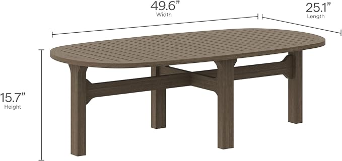 Modway Saratoga Teak Outdoor Oval Coffee Table in Weathered Gray – Low Wood Patio Coffee Table with Slatted Top and Sturdy Base