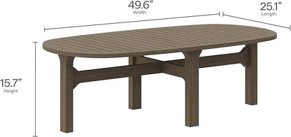 Modway Saratoga Teak Outdoor Oval Coffee Table in Weathered Gray – Low Wood Patio Coffee Table with Slatted Top and Sturdy Base