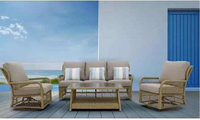 Four Seasons Courtyard Positano 40" x 26" Rectangular All-Weather Outdoor Open Weave Wicker Coffee Table with Decorative Top and Bottom Shelf, Brown