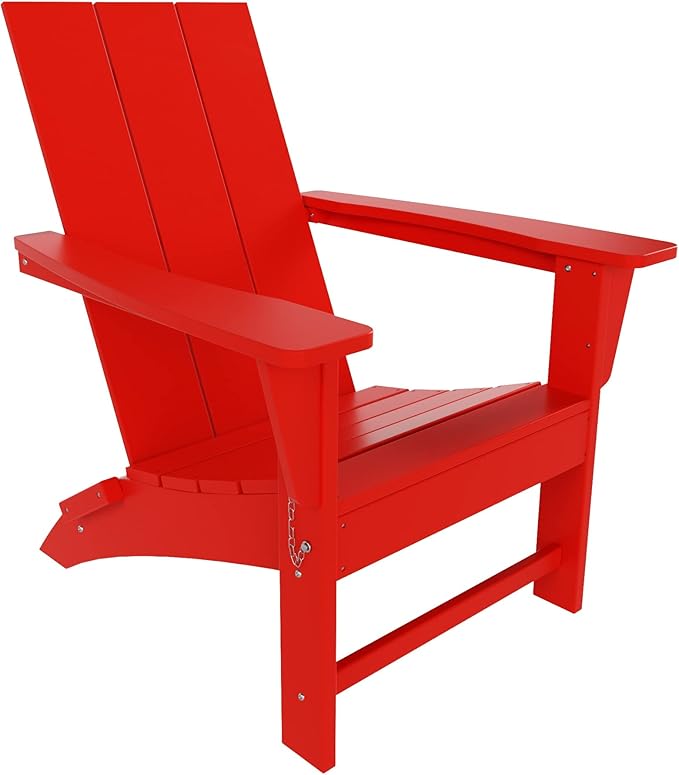 WO Home Furniture HDPE Adirondack Chair Folding Poly Lumber All Weather UV/Fade Resistant Heavy Duty for Patio, Backyard, Balcony, Garden, Lawn (Red)…