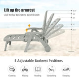 LDAILY Moccha Plastic Folding Lounge Chair, 5-Position Adjustable Chaise Lounge with 2 Rolling Wheels, Armrest - Photo 5
