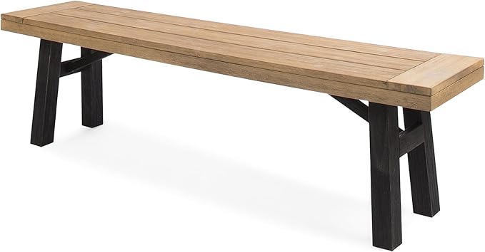 Christopher Knight Home Danee Acacia Wood Outdoor Bench, Solid Wood Garden Bench with Classic Slat Design, Rustic Patio Seating for Dining, Porch or Poolside, Natural and Gray