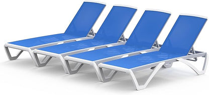 Domi Chaise Lounge Outdoor Set of 4, Patio Lounge Chair with Aluminum Frame, All Weather Pool Lounge Chair for Deck Lawn Backyard, Blue Textilene