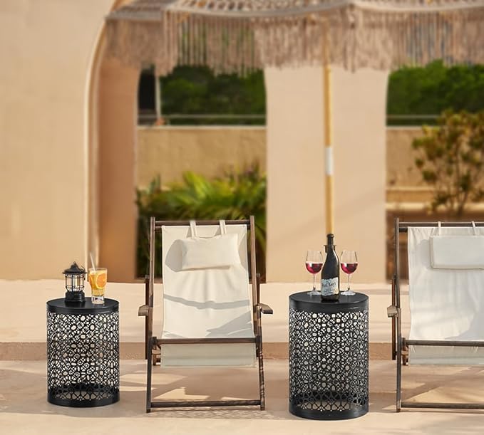 Y&M Set of 3 Black Round Nesting Tables, Multifunctional Coffee Table End Table, Side Table for Indoor, Outdoor Garden Stool-Carbon Black(Ship from US)