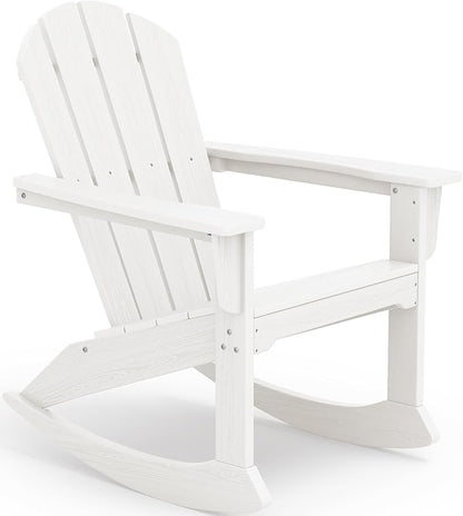 SERWALL Outdoor Adirondack Rocking Chair, All-Weather HDPE Adirondack Rocker Chair, Front Porch Rocker Chairs for Patio Lawn Porch Deck, White