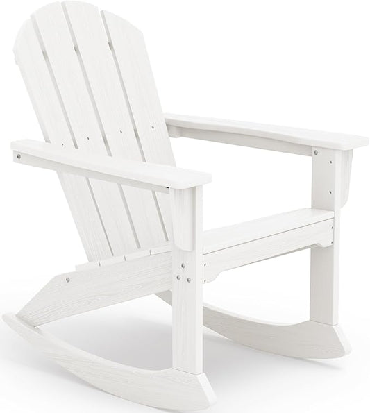 SERWALL Outdoor Adirondack Rocking Chair, All-Weather HDPE Adirondack Rocker Chair, Front Porch Rocker Chairs for Patio Lawn Porch Deck, White