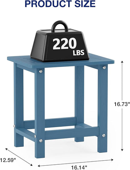 YEFU Outdoor Side Table for Patio: 16" HIPS Weather - Resistant Adirondack Tables Set of 2 - Small Square End Tables for Backyard Pool Porch Balcony - Indoor Outdoor Durable Table Navy Blue
