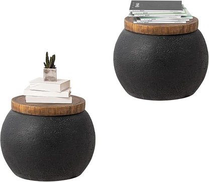 HOMPUS Outdoor Concrete Side Table Set of 2, 2 Pieces Jar Shaped Round Coffee Table, Outdoor Accent Table Modern Patio End Table Sets for Garden, Paito, Living Room