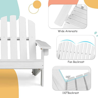 Giantex Kids 2-Seat Adirondack Chair - Fir Wood Double Loveseat with High Backrest, Arm Rest, 300 LBS Weight Capacity, Outdoor All Weather Porch Chair for Balcony, Backyard, Poolside, Yard (1, White)
