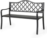 Giantex Metal Outdoor Bench with Backrest, Curved Armrests, Slatted Seat for 2-3 Persons, Load 660 lbs - Photo 1