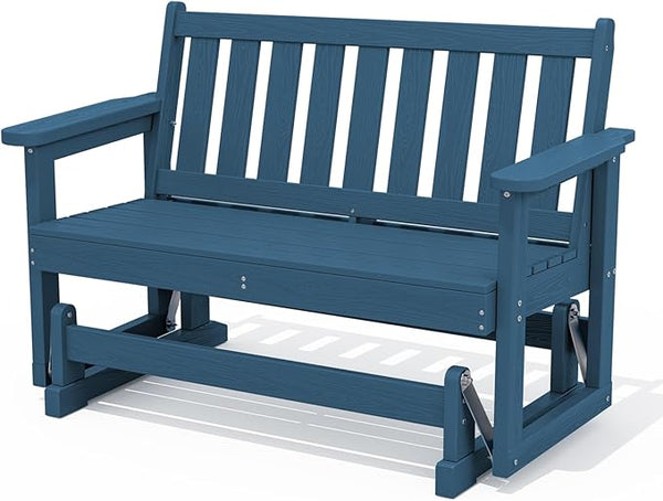 SERWALL Outdoor HDPE Glider Bench, All Weather Swinging Bench for Outdoor Porch Garden, 660LBS Capacity, Deep Navy - Photo 1