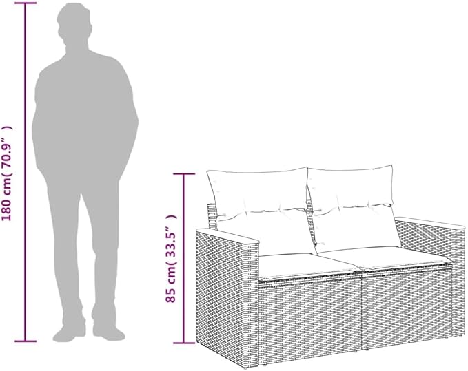 2-Seater Patio Sofa with Cushions, Gray Poly Rattan Outdoor Loveseat - Photo 2