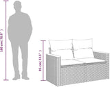 2-Seater Patio Sofa with Cushions, Gray Poly Rattan Outdoor Loveseat - Photo 2