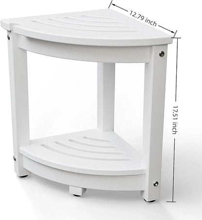 VINGLI Outdoor Side Table, HDPE Space-Saving Patio Side Table Corner Table Shower Bench, Waterproof 2-Tier Patio End Tables for Balcony Garden Deck (White)
