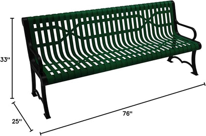 COATEDOUTDOORFURNITURE Coated Outdoor Furniture Heavy-Duty Outdoor Bench Thermoplastic Coated, Slated Steel, Commercial-Grade Garden Bench, Made in America (Portable with Back, 6 Ft, Green)