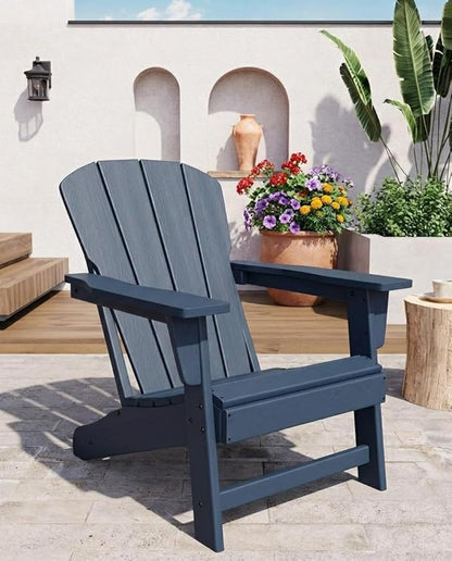 Modern Plastic Adirondack Chair, 380 LB, Oversize Ergonomic Deck Chair, Weather Resistant Stackable Patio Furniture for Outdoor Backyard Garden Lawn Pool Deck Beach, Blue