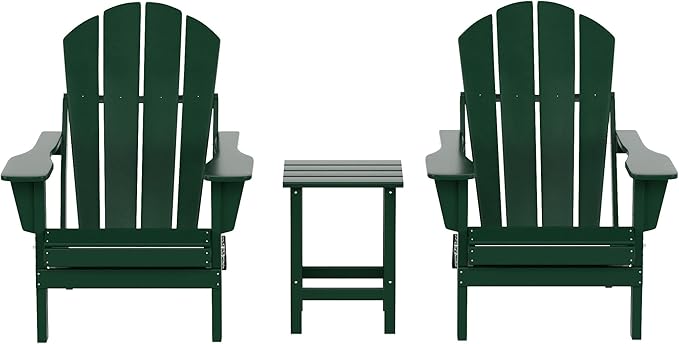 WO WESTIN OUTDOOR HDPE Laguna 3PC Outdoor Poly Adirondack Chair Set with Side Table, Dark Green
