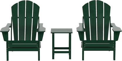 WO WESTIN OUTDOOR HDPE Laguna 3PC Outdoor Poly Adirondack Chair Set with Side Table, Dark Green