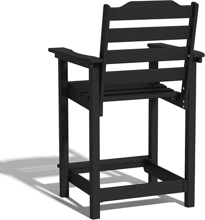 Tall Adirondack Bar Stool, Heavy-Duty Counter Height Chair with Ergonomic Seat, Durable Patio Barstool for Backyard, Deck, Poolside, Black
