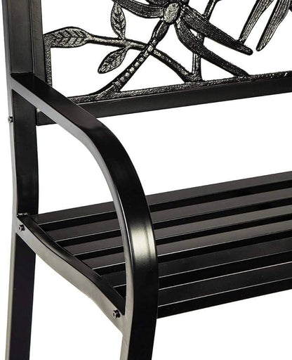 Plow & Hearth Evergreen Garden Weatherproof Dragonfly Outdoor Bench | Holds Up to 300 lbs. | Furniture for Lawn Garden Patio Porch Park Deck | Black