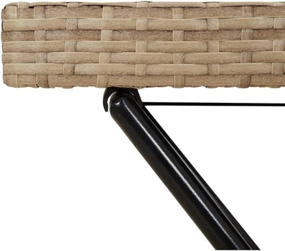 Folding Tray Table, Outdoor coffee table Outdoor Dining Table Outdoor side table Patio table Patio Bistro Accent Table Suitable for Garden Patio Backyard Deck Beige 25.6"x15.7"x29.5" Poly Rattan
