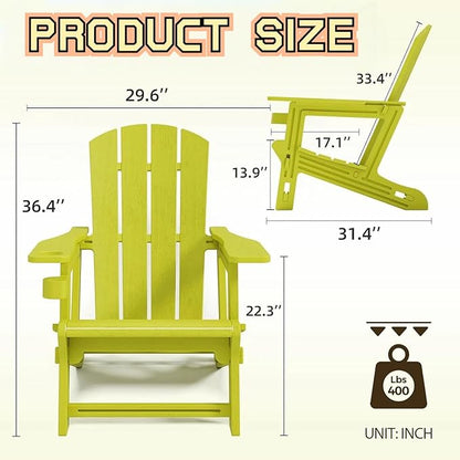 FONTOI Adirondack Chair, Plastic Adirondack Chair with Cup Holder, Outdoor Weather Resistant Lawn Furniture, 400 LBS Capacity Recliner, Garden Backyard Patio Without Screws Install, Set of 6 Yellow