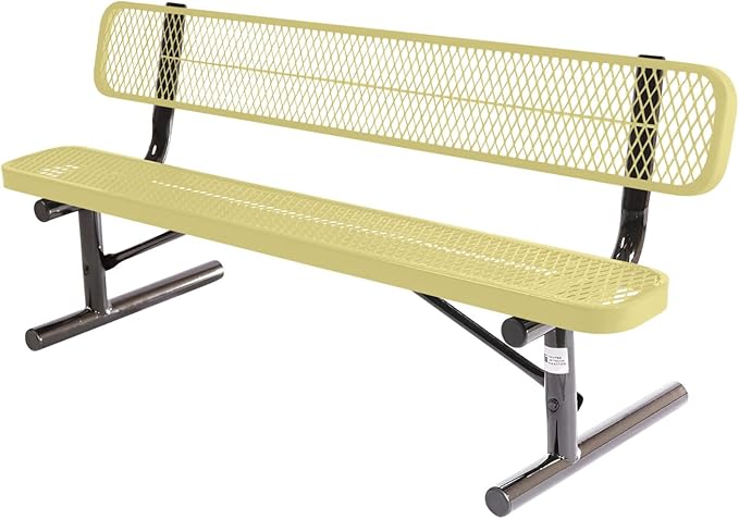 COATEDOUTDOORFURNITURE Heavy-Duty Portable Outdoor Bench Thermoplastic Coated, Expanded Metal, Commercial-Grade Seating, Made in America (Portable with Back, 6 Ft, Textured Sandstone)