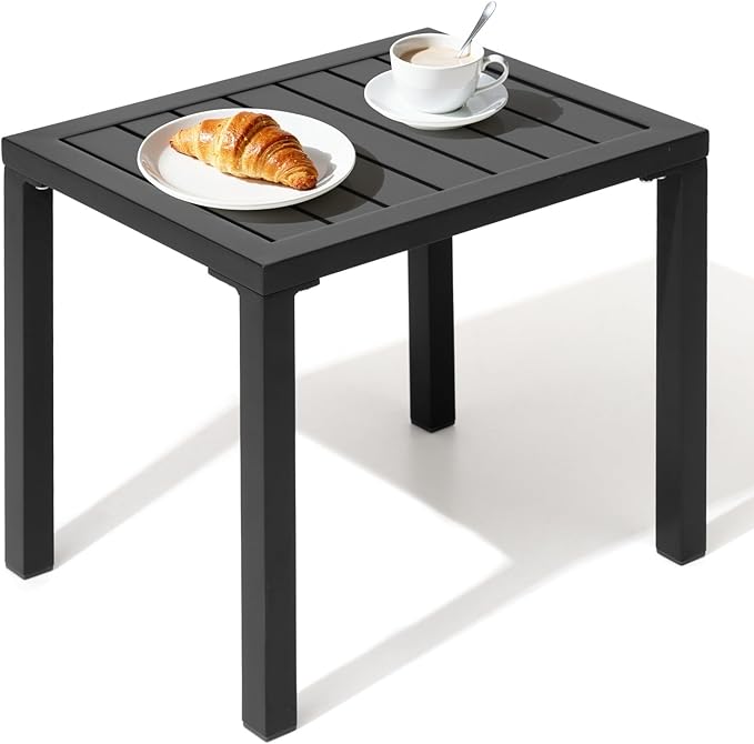 Crestlive Products Aluminum Outdoor Side Table,Black Rectangular End Table,Easy Assembly Small Coffee Bistro Table for Patio Pool Balcony