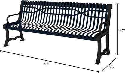 COATEDOUTDOORFURNITURE Coated Outdoor Furniture Heavy-Duty Outdoor Bench Thermoplastic Coated, Slatted Steel, Commercial-Grade Garden Bench, Made in America (Portable with Back, 4 Ft, Dark Blue)