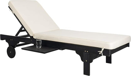 SAFAVIEH Outdoor Collection Newport Black/ Beige Cushion Built-in Side Table Adjustable Chaise Lounge Chair