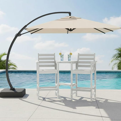 Tall Adirondack Chairs Set of 2, Bar Height HDPE Outdoor Chairs with Connecting Tray & Umbrella Hole, Balcony Patio Adirondack Chairs for Deck, Garden, Lawn (White)