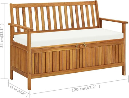 Outdoor Storage Bench, Multifunctional Wooden Outdoor Storage Bench, Padded Upholstered Seat for Patio, Garden, Patio, Lawn,Solid Acacia Wood 47.2"x24.8"x33.1"