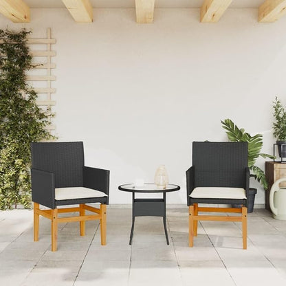 Patio Chairs with Cushions 2 pcs Black Poly Rattan&Solid Wood Sillas para Patio Lawn Chairs for Dining Table Garden Chair for Picnic Study Courtyard Living Room