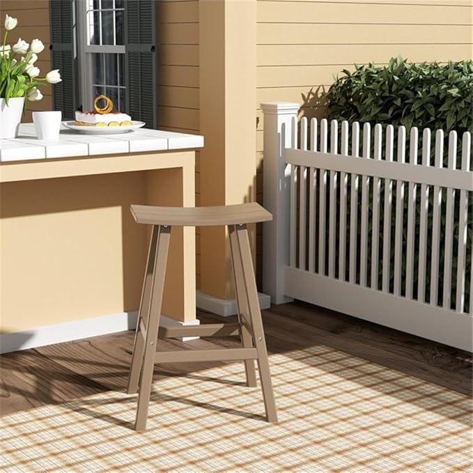 Costaelm All-Weather Outdoor Bar Stools, 29" Height Patio Stools & Bar Chairs, Adirondack Poly Patio Bar Stool for Patio, Deck, Kitchen Counter and Garden, Weathered Wood