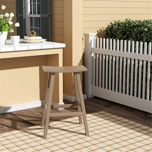 Costaelm All-Weather Outdoor Bar Stools, 29" Height Patio Stools & Bar Chairs, Adirondack Poly Patio Bar Stool for Patio, Deck, Kitchen Counter and Garden, Weathered Wood