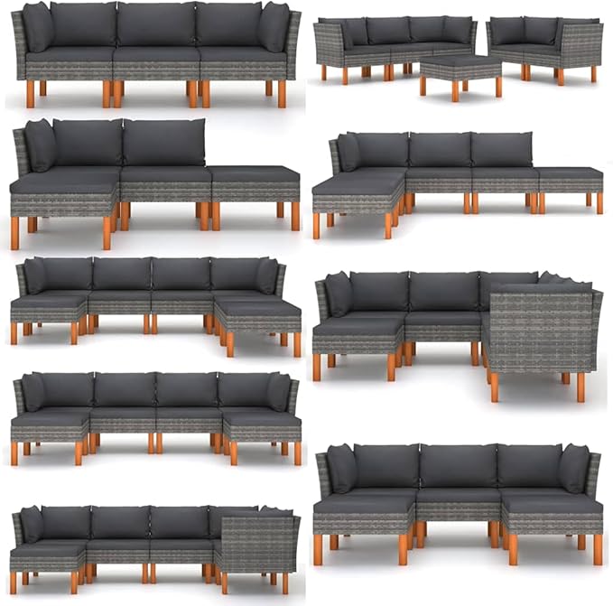 vidaXL Modern Middle Outdoor Sofa in Grey | Durable Poly Rattan and Comfy Polyester Cushion for Indoor and Outdoor Use - Photo 8
