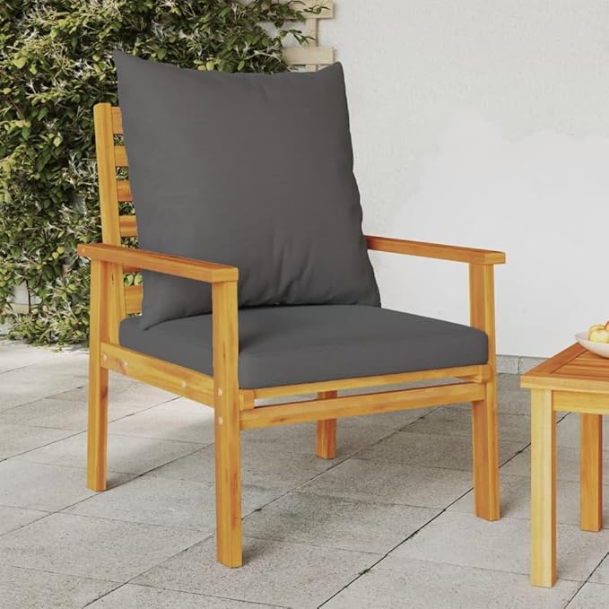 2-Pack Outdoor Sofa Chairs Acacia Wood Patio Couch with Grey Cushions 25.6x26.8x31.9 in Modern Loveseat Style for Patio - Photo 1