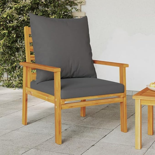 Dark Grey Solid Acacia Wood Modern Outdoor Sofa Chair Set with Cushions, Durable Patio Furniture for Garden Balcony Lounge Relaxation