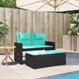 Reclining Patio Bench with Cushions Black Poly Rattan Porch Bench Outdoor Bench Deck Bench Garden Bench for patios - Photo 3