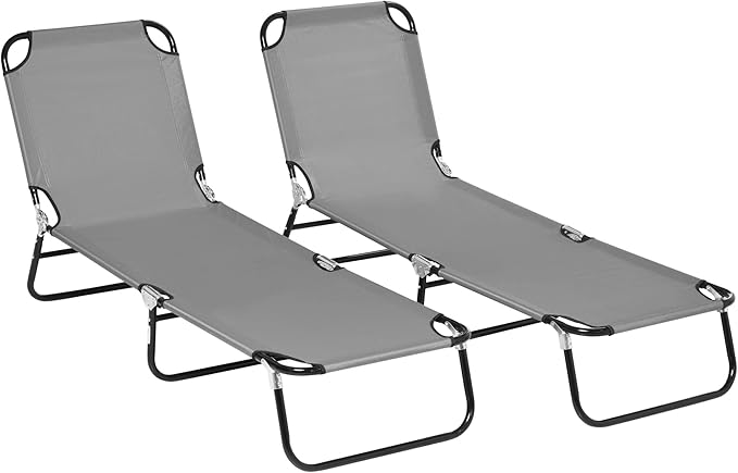 Outsunny 2 Piece Folding Chaise Lounge Pool Chairs, Outdoor Sun Tanning Chairs with 5-Level Reclining Back - Photo 1