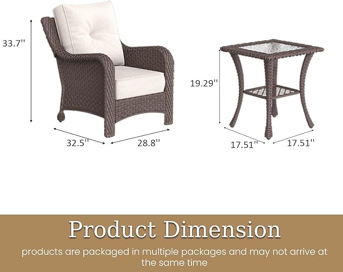 3 Piece Patio Furniture Set, All-Weather Wicker Outdoor Conversation Set with Rattan Chair and 6 Inch Thick Cushions - Photo 2