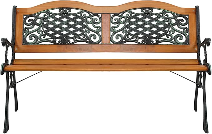 Savins gt1-ly 49 inch Garden Bench Outdoor Terrace Park Chair Furniture Hardwood Slat cast Iron Frame, Suitable for Parks, School playgrounds, Colleges