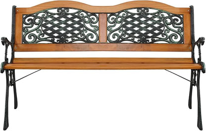 Savins gt1-ly 49 inch Garden Bench Outdoor Terrace Park Chair Furniture Hardwood Slat cast Iron Frame, Suitable for Parks, School playgrounds, Colleges