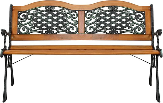Savins gt1-ly 49 inch Garden Bench Outdoor Terrace Park Chair Furniture Hardwood Slat cast Iron Frame, Suitable for Parks, School playgrounds, Colleges