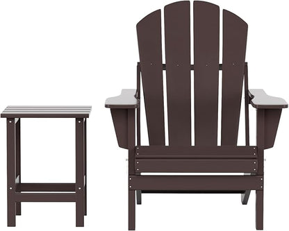 WestinTrends Malibu 2-Pieces Adirondack Chair Set with Side Table, All Weather Outdoor Seating Plastic Patio Lawn Chair Folding for Outside Porch Deck Backyard, Dark Brown