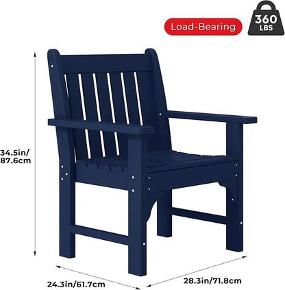 Costaelm Outdoor Dining Arm Chair, Patio HDPE Garden Dining Table Chair, Poly Lumber Waterproof Restaurant Bistro Farmhouse Chairs for Outside Porch Backyard, Navy Blue