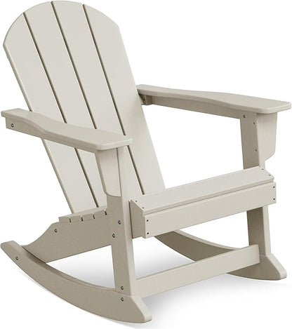 Costaelm Outdoor Adirondack Chair, All Weather Resistant Classic Balcony Chair and Fire Pit Chairs, Adirondack Plastic Outdoor Porch Furniture Rocking Chair High Back HDPE Poly Lumber, Sand