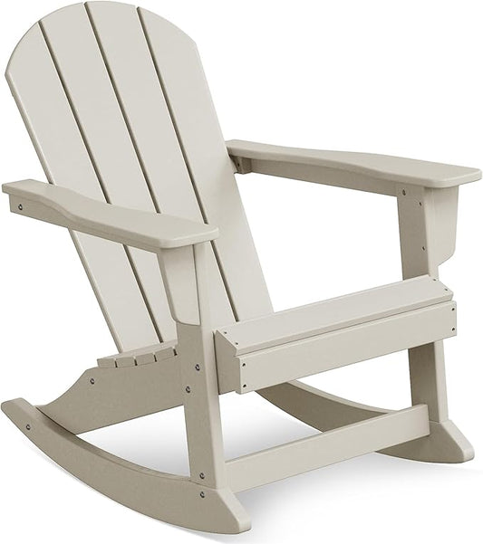 Costaelm Outdoor Adirondack Chair, All Weather Resistant Classic Balcony Chair and Fire Pit Chairs, Adirondack Plastic Outdoor Porch Furniture Rocking Chair High Back HDPE Poly Lumber, Sand