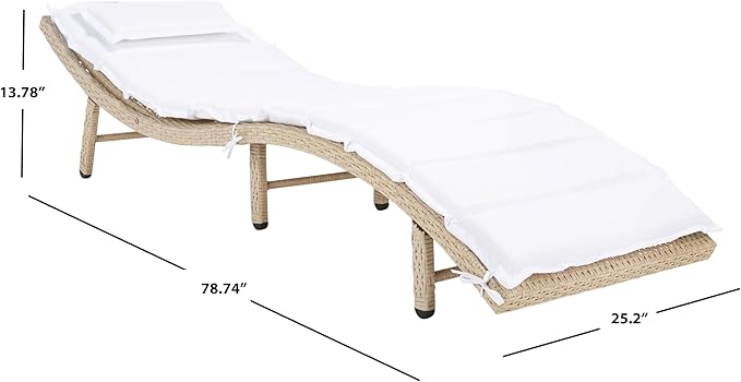 SAFAVIEH Outdoor Collection Colley Beige/White Cushion Wicker Chaise Lounge